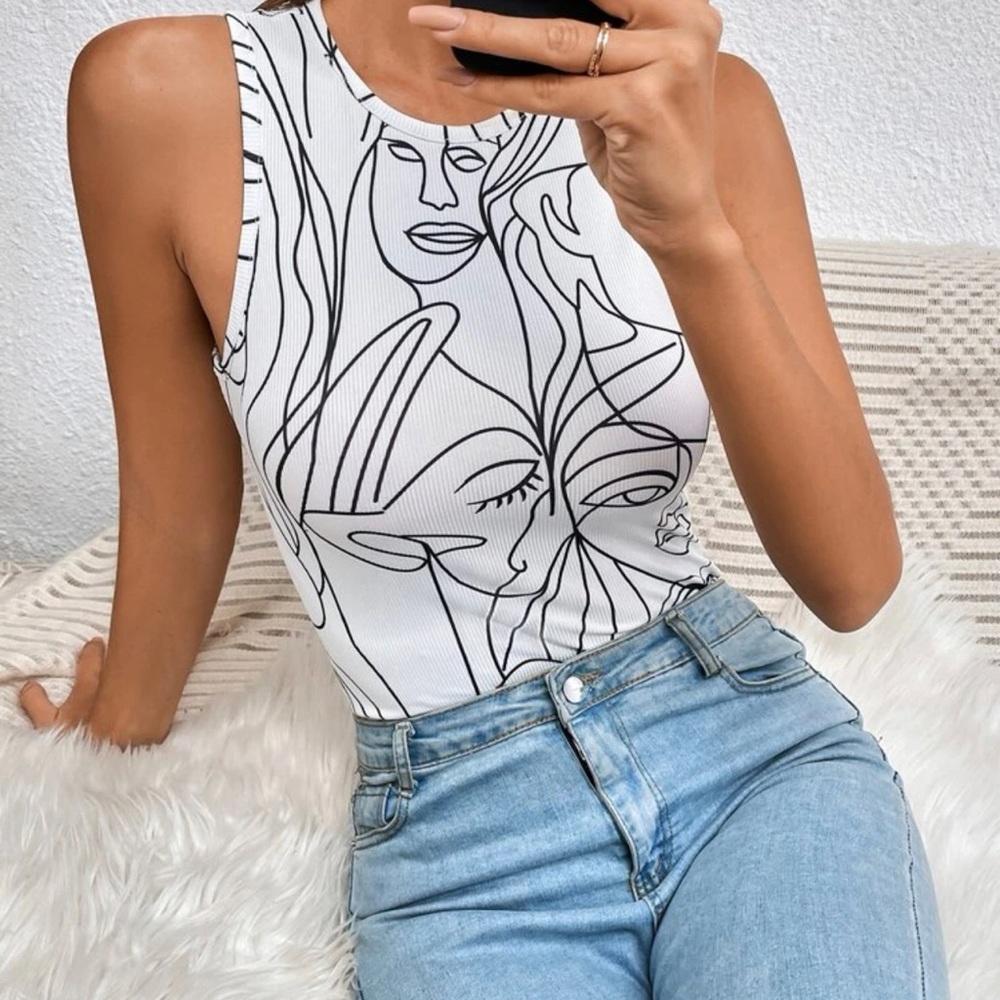 Abstract Figure Graphic Tank Bodysuit